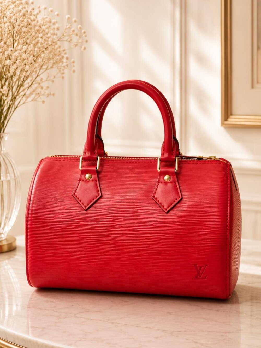 Authentic Louis Vuitton Speedy 25 Epi Red Leather Handbag Satchel LV Luxury